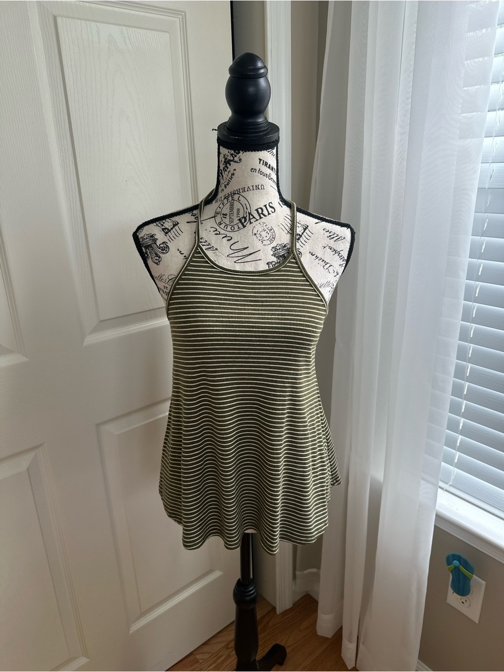 Green and White Striped Racerback Tank Top